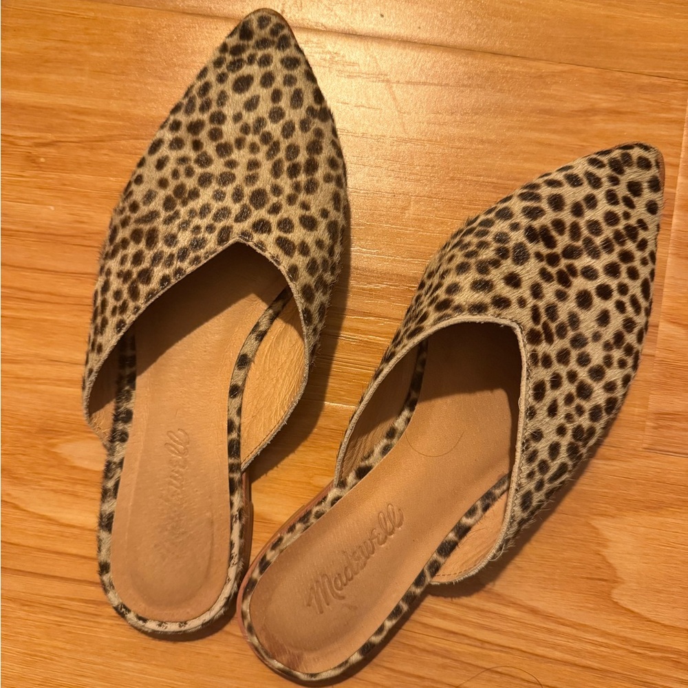 Madewell Emilia Mule in Dotted Calf Hair Leopard Print Pointed Toe Mules 7.5